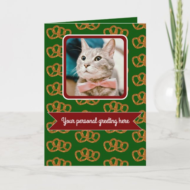 Cartão Desejos de feriados de padrão Pretzel - sua foto e (Frente)