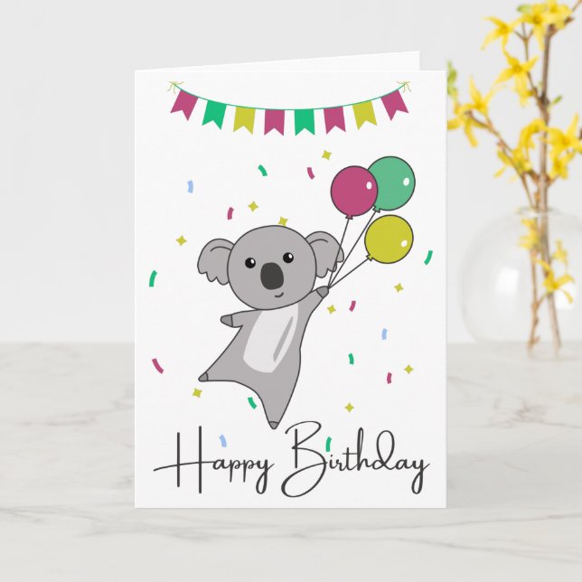 Cartão Desejos de Koala Feliz Aniversário Para Você Cartã (Flor Amarela)