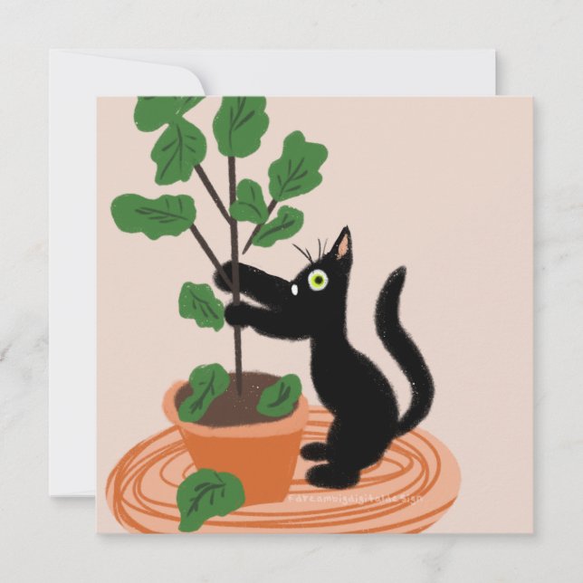 Cartão Desenhado à Mão com Gato Divertido e Figuei (Frente)