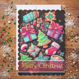 Cartão Desenho a Giz Biscoitos de Natal Decorados Marrom