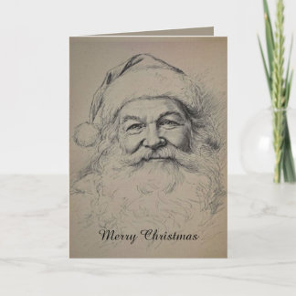 Cartão Desenho a lápis do Papai Noel vintage
