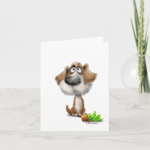 Cartão Desenho animado de cachorro peludo culpado e adorá