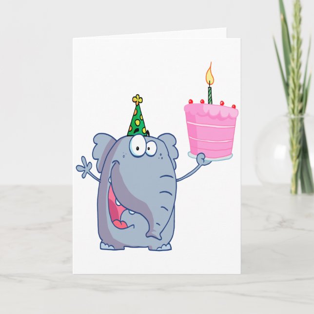 Cartão desenho animado de elefante de feliz aniversário (Frente)