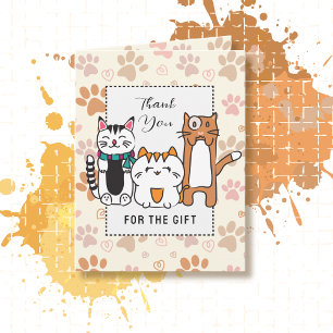 Cartão Desenho Animado de Gato Fofo Agradecimento Diverti