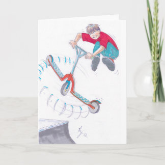 Cartão desenho animado de microscópio com micropatinete