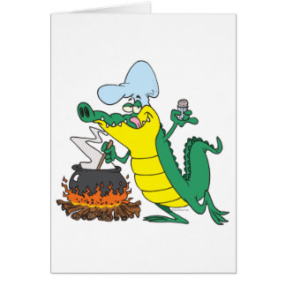Cartão desenho animado do gator cozinhar chef