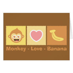 Cartão Desenho Animado Fofo de Macaco - Amor - Banana