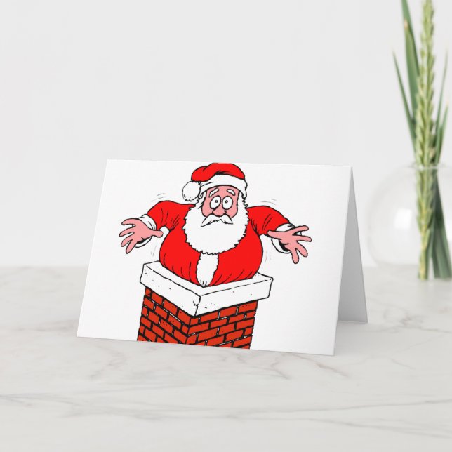 Cartão desenho animado que Papai Noel ficou preso na cham (Frente)
