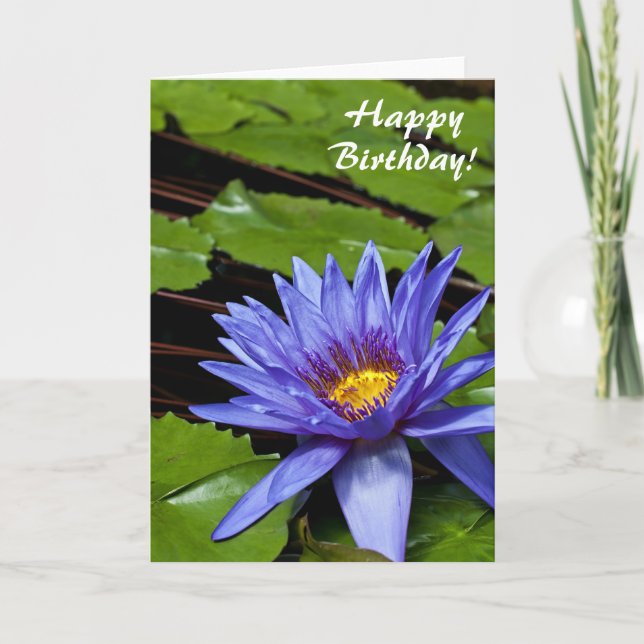 Cartão Desenho Botânico Floral de Nenúfar Tropical (Frente)