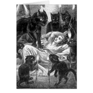Cartão Desenho da festa do gato preto retrô