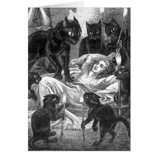 Cartão Desenho da festa do gato preto retrô (Frente)