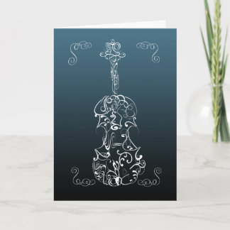 Cartão Desenho da Linha Branca de Violino em Azul