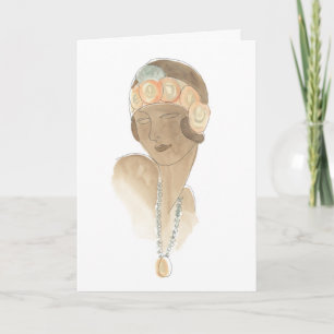 Cartão Desenho da Moda Flapper - Mulher com Cabeça