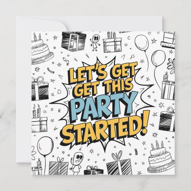 Cartão Desenho de Aniversário Explosão de Arte Doodle (Frente)