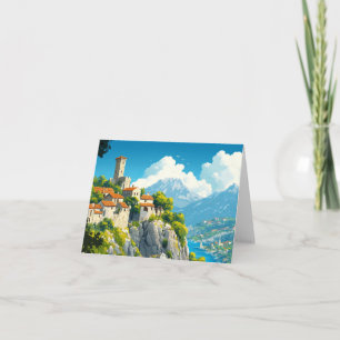Cartão Desenho de Aquarela da Fortaleza das Montanhas