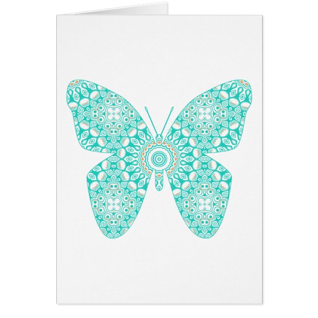 Cartão Desenho de Borboleta Mandala Turquesa (Frente)