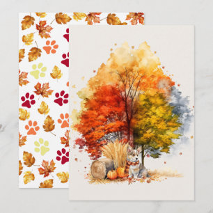 Cartão Desenho de cachorro outonal em aquarela - Corgi