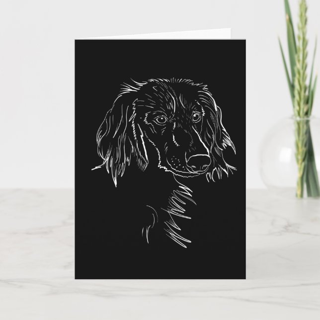 Cartão Desenho De Cão De Dachshund De Cabelo Longo (Frente)
