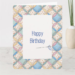 Cartão Desenho de Colcha de Gingham de Aniversário em Jan