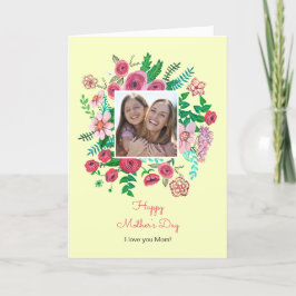 Cartão Desenho de dia de as mães amarelo floral