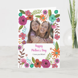 Cartão Desenho de dia de as mães floral cor-de-rosa