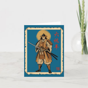 Cartão Desenho de fé de samurai guerreiro espiritual cris