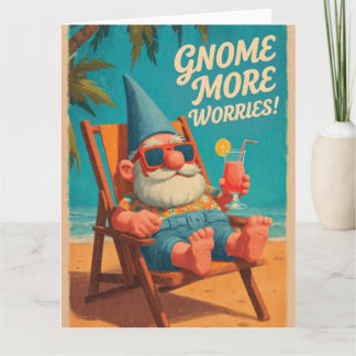 Cartão Desenho de Férias na Praia com Gnomos em Estilo Vi