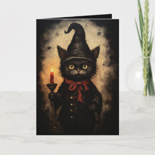 Cartão Desenho de Gato Preto Escuro para Halloween, Gótic
