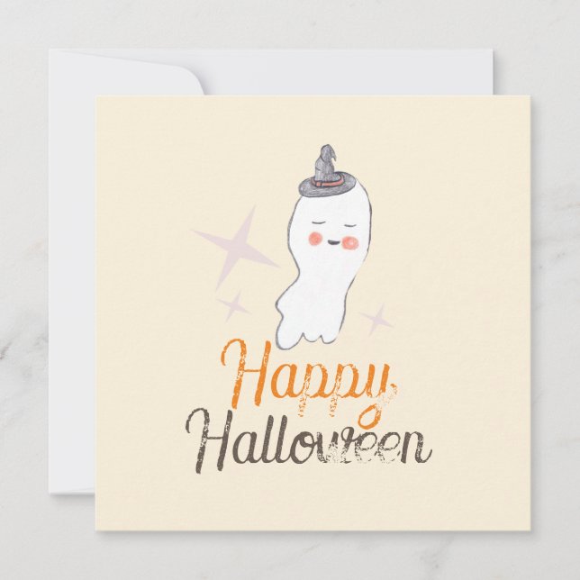Cartão Desenho de Halloween com Fantasma Retro  (Frente)