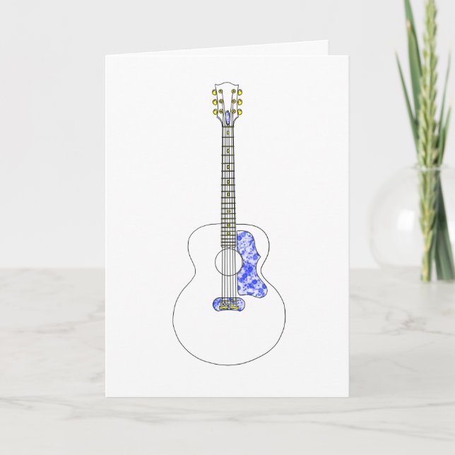Cartão Desenho de linha simples Guitarra acústica Música  (Frente)