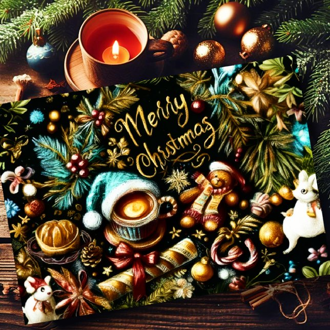 Cartão Desenho de Pastel de Whimsical de Natal (Criador carregado)