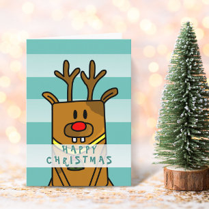 Cartão Desenho de Rena Cute Divertida Feliz Natal