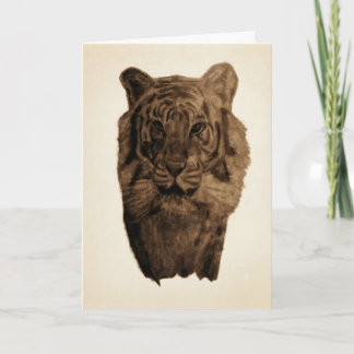 Cartão Desenho de retrato de tigre vintage