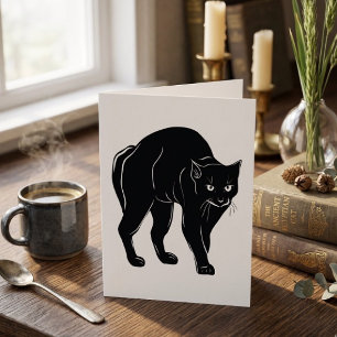 Cartão Desenho de Silhueta de Gato Preto à Espera no Hall