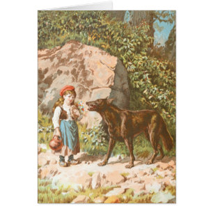 Cartão Desenho do vintage: Capa de equitação vermelha e o