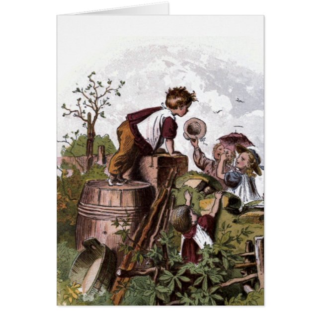 Cartão Desenho do vintage:  Jogando crianças (Frente)