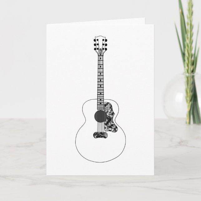 Cartão Desenho em Linha Monocromática Guitarra Acústica M (Frente)