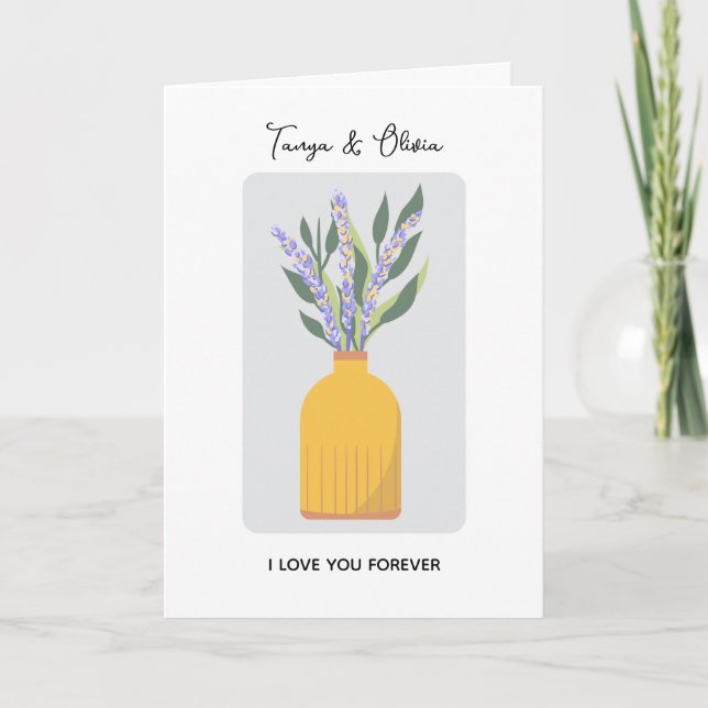 Cartão Desenho encantador de vaso de flores com lavanda  (Frente)
