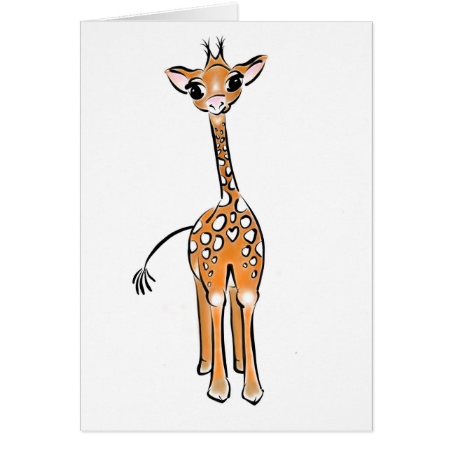 Cartão Desenho girafa bonito, animais safari (Frente)