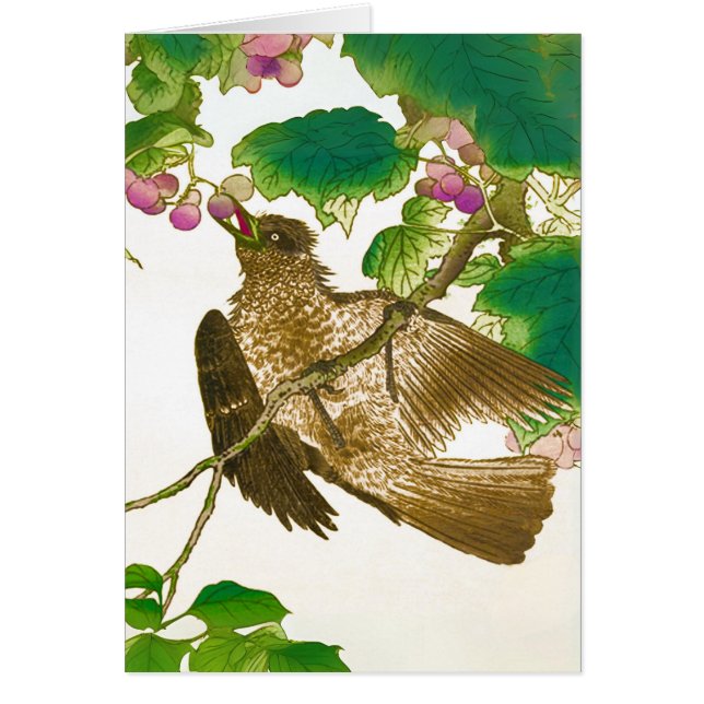 Cartão Desenho japonês de jay em uma vinha de uva (Frente)