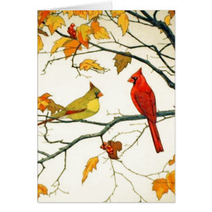 Cartão Desenho japonês de Vintage, Cardinals em um galho