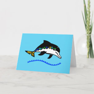 Cartão Desenho manual - DOLPHIN - Natureza - Azul oceânic