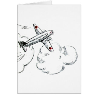 Cartão Desenho preto e branco do avião do vintage