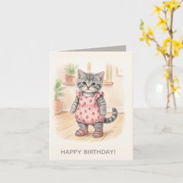 Cartão Desenhos Modernos de Aniversário de Gatinho Rosa F