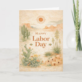 Cartão Desert Green Orange Landscape Happy Labor Day