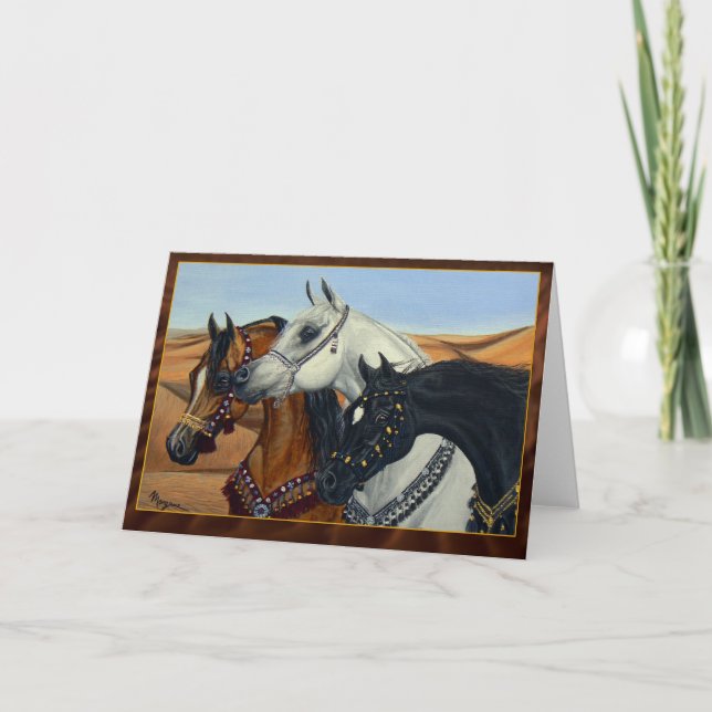 Cartão Desert Kings Arabian horses greeting card (Frente)