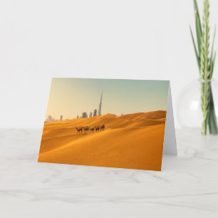 Cartão Desertos   Vista Skyline do Dubai com Camelos