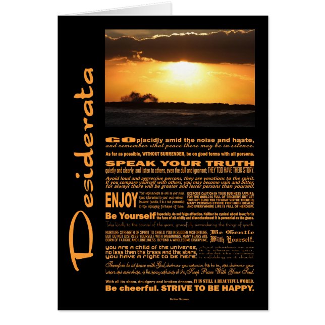 Cartão Desiderata Poem Waves No Sunset (Frente)