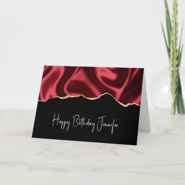 Cartão Design Abstrato de Satin Wavy Satin Dark Red Glam  (Frente)