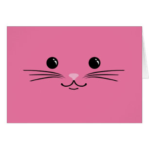 Cartão Design animal bonito da cara do gato cor-de-rosa
